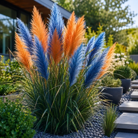 Iarbă de Pampas Blue Orange Luxury la Ghiveci