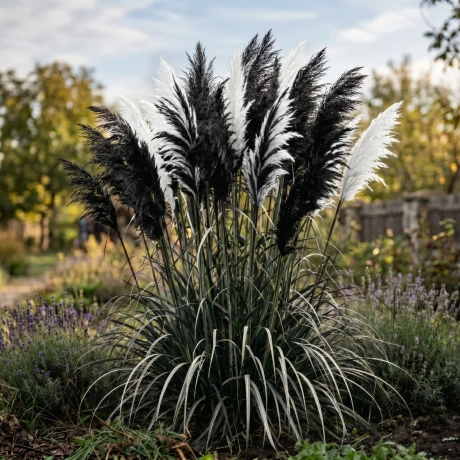 Iarba de Pampas Bicolora - Negru cu Alb