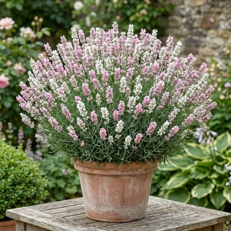 Lavanda Tufa Bicolor Roz cu Alb - La Ghiveci